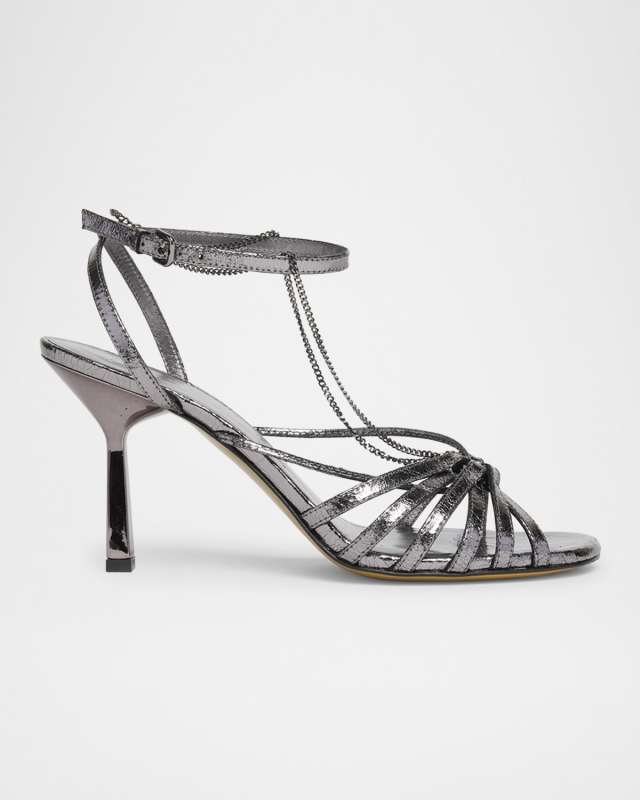 Nico Strappy Metallic Ankle-Chain Sandals